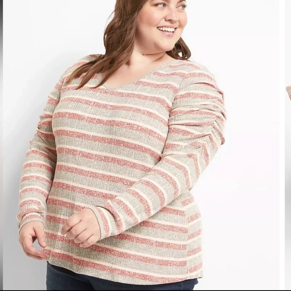 Lane Bryant Long Puff Sleeve Stripes Tee Womens Plus Size 18/20 Casual‎ Fall